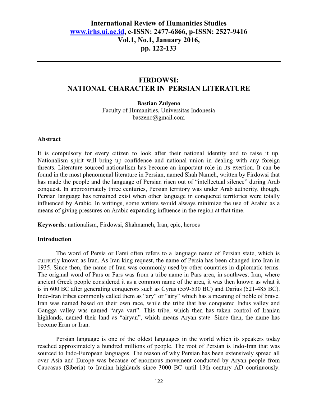 International Review of Humanities Studies E-ISSN: 2477-6866, P-ISSN: 2527-9416 Vol.1, No.1, January 2016, Pp