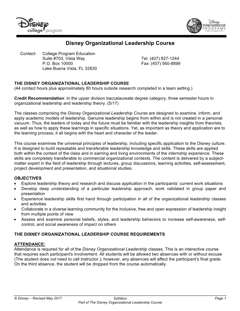 Disney Organizational Leadership Course