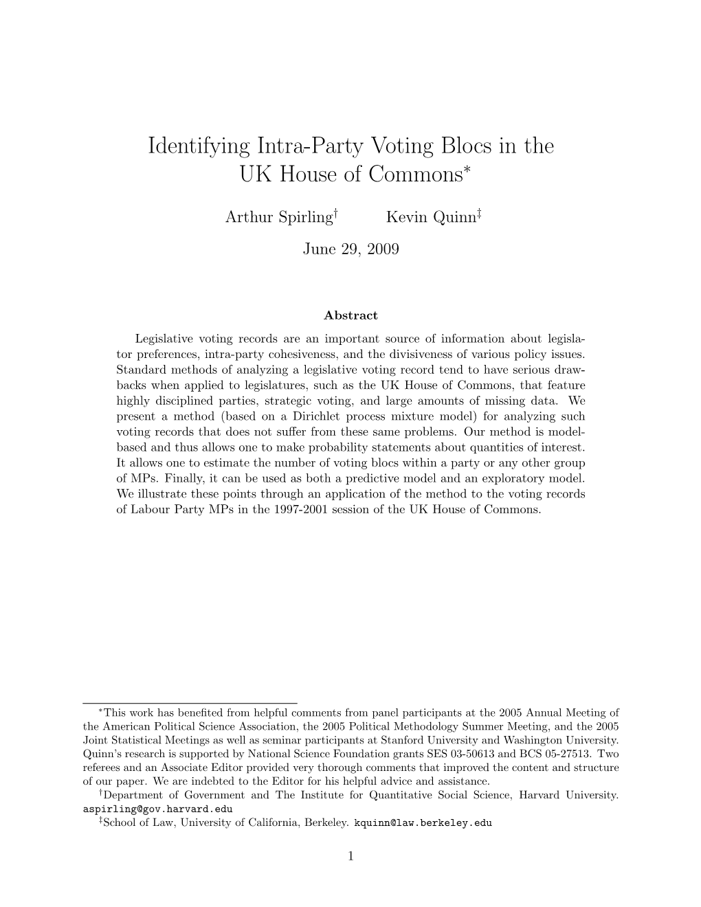 Identifying Intra-Party Voting Blocs in the UK House of Commons∗