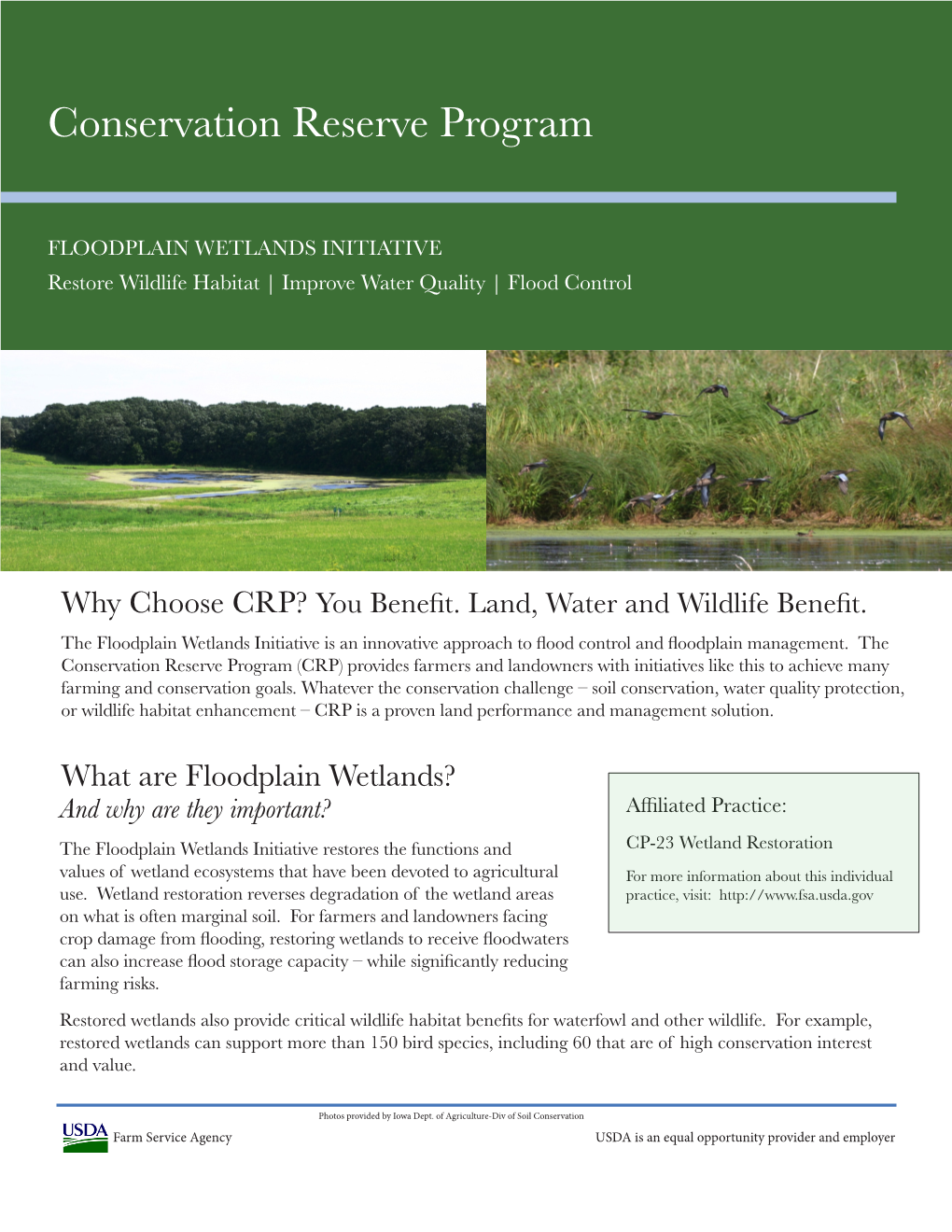 FLOODPLAIN WETLANDS INITIATIVE Restore Wildlife Habitat | Improve Water Quality | Flood Control