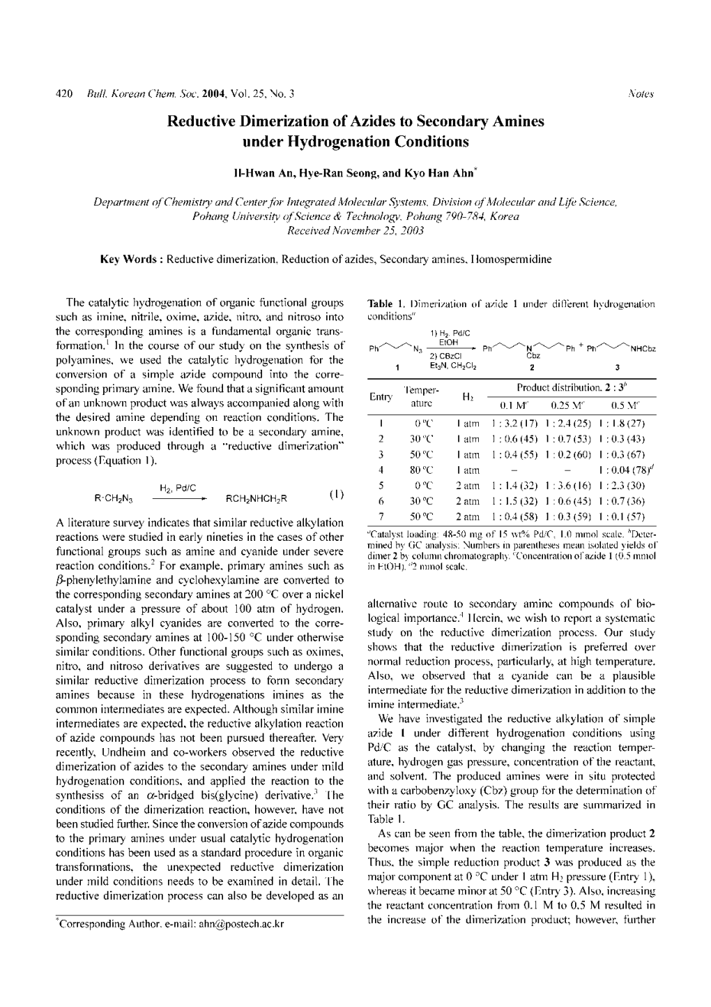 Reductive Dimerization of Azides to Secondary Amines Under Hydrogenation Conditions