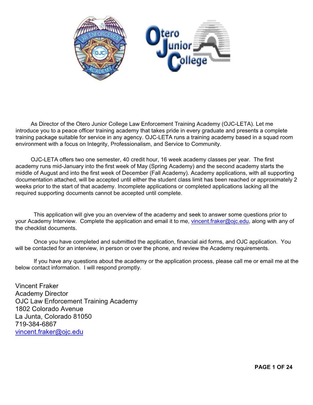 OJC-Law Enforcement Academy Application