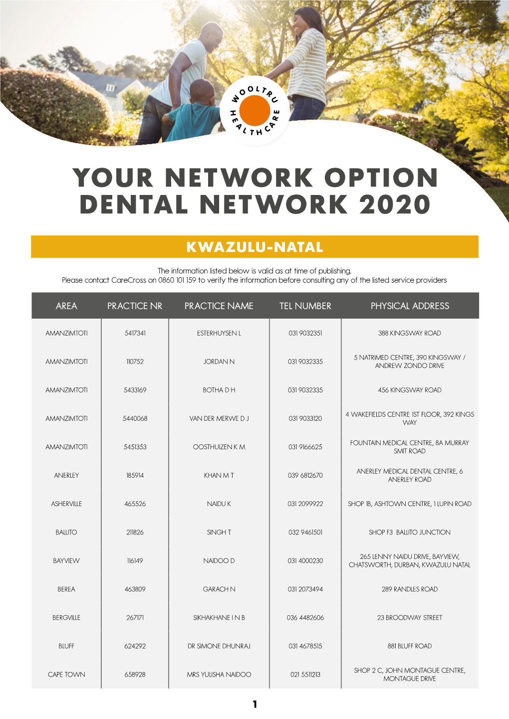 Your Network Option Dental Network 2020