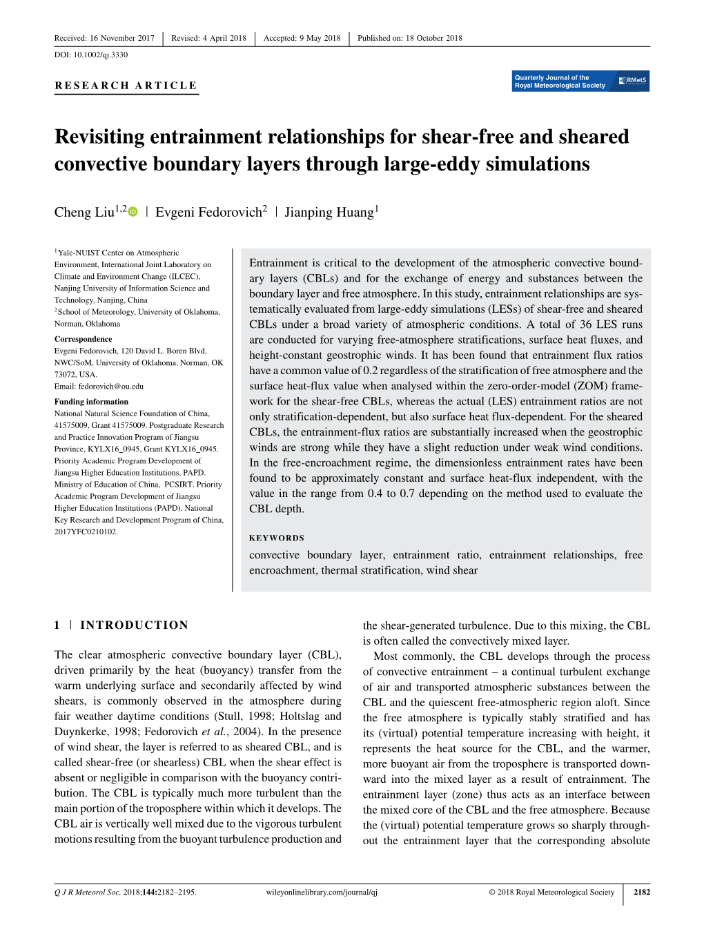 Revisiting Entrainment Relationships for Shear‐Free and Sheared