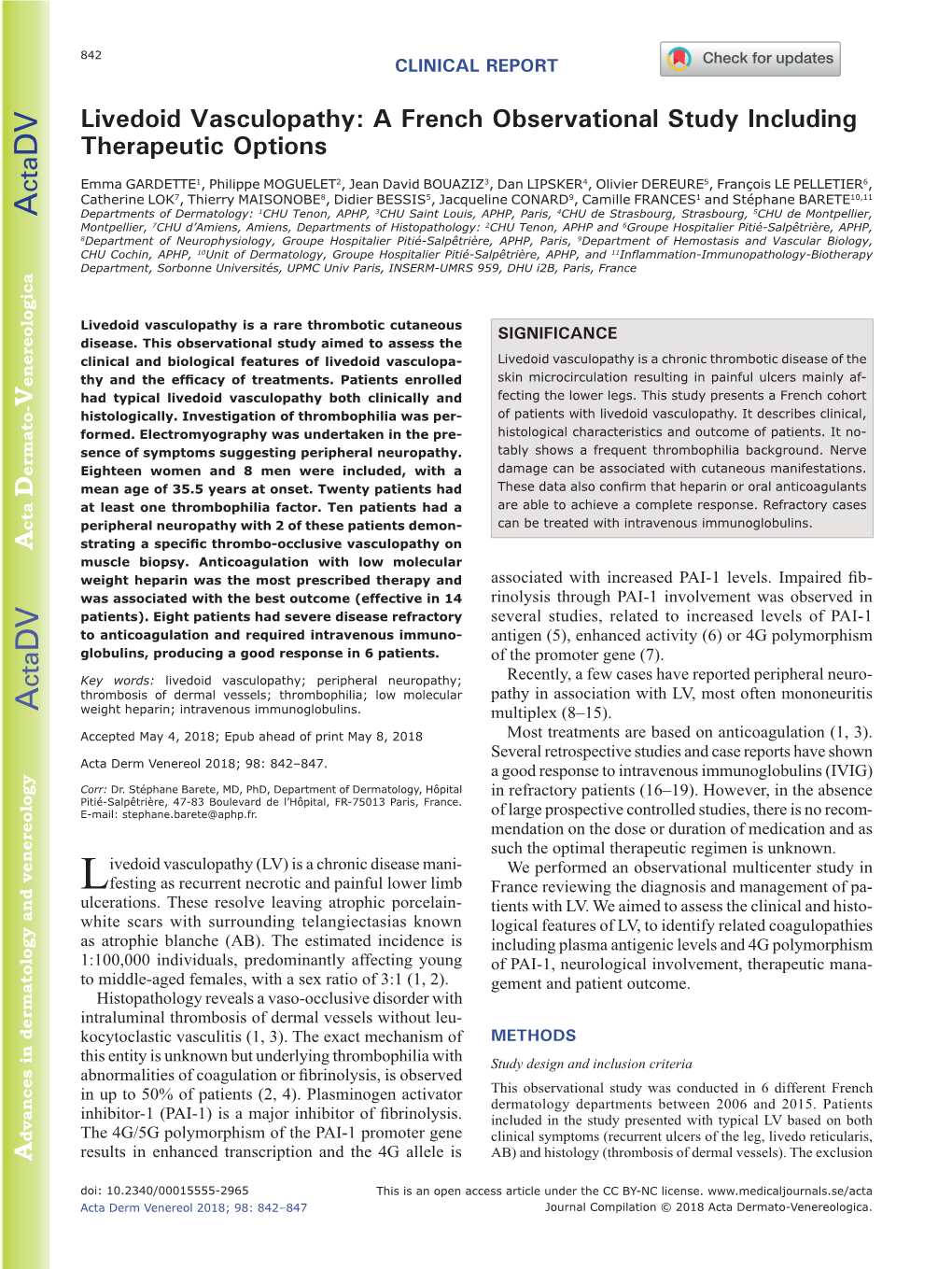 Livedoid Vasculopathy; Peripheral Neuropathy; Globulins, Agood Producing Response in 6Patients