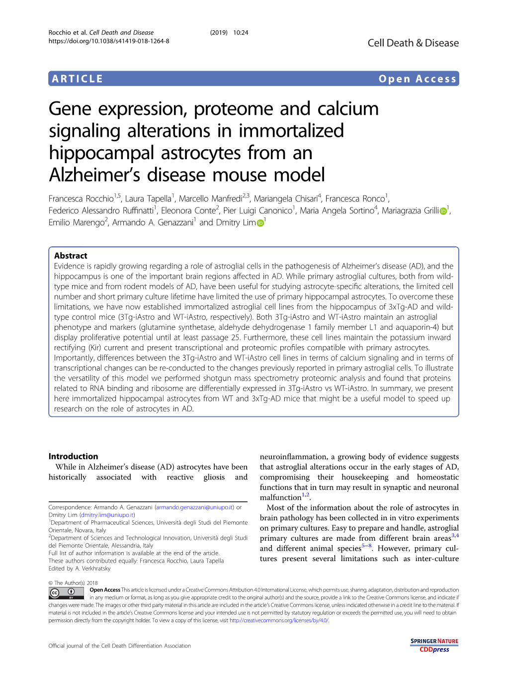 Gene Expression, Proteome and Calcium Signaling Alterations In