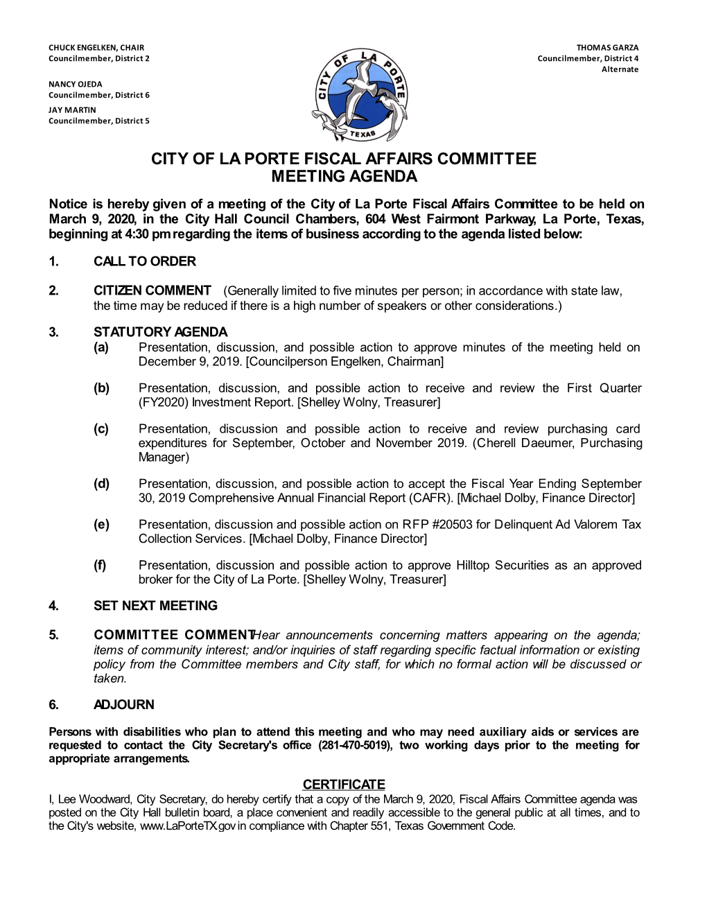 Fiscal Affairs Committee Meeting Agenda & Packet