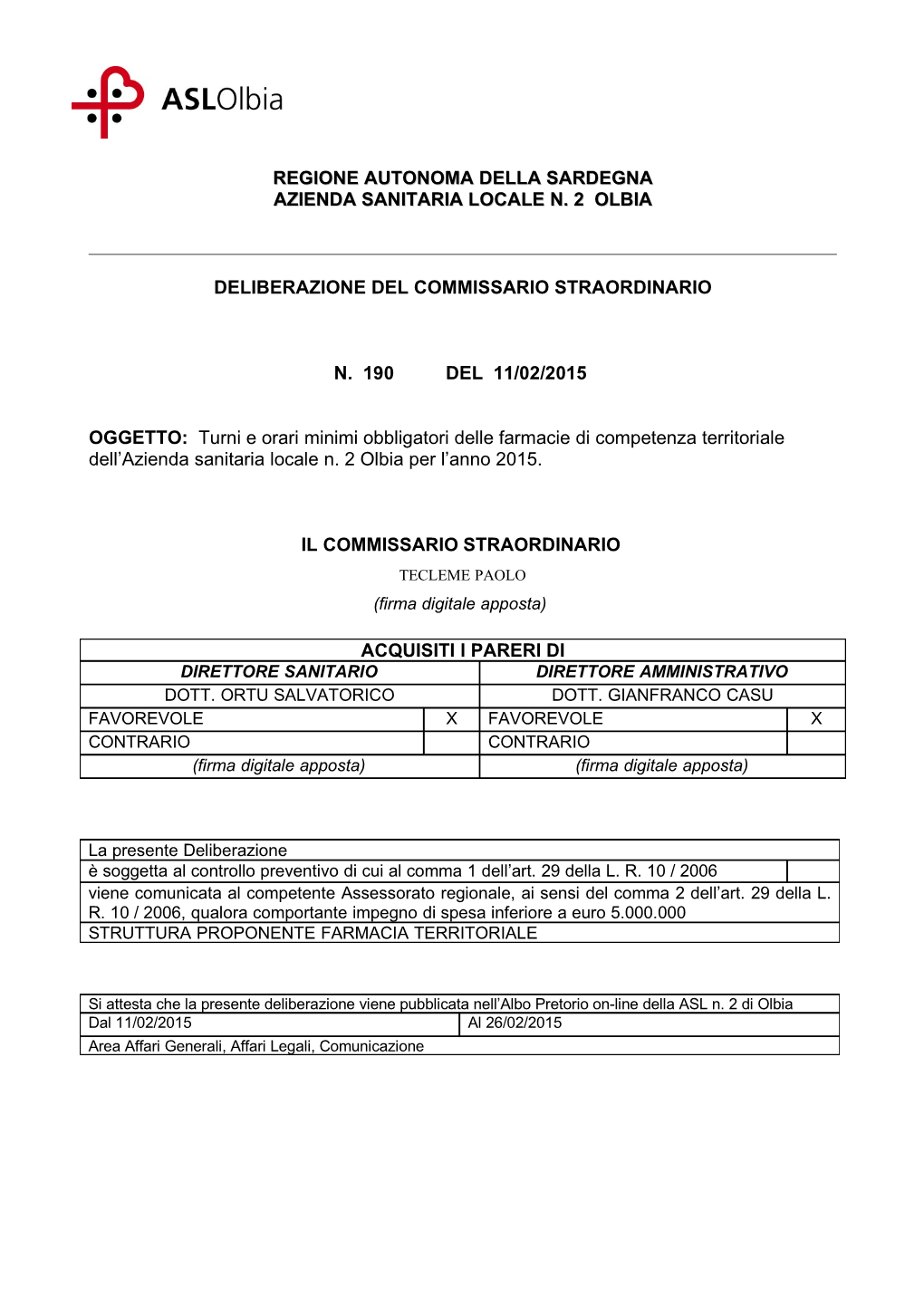 Regione Autonoma Della Sardegna Azienda Sanitaria Locale N