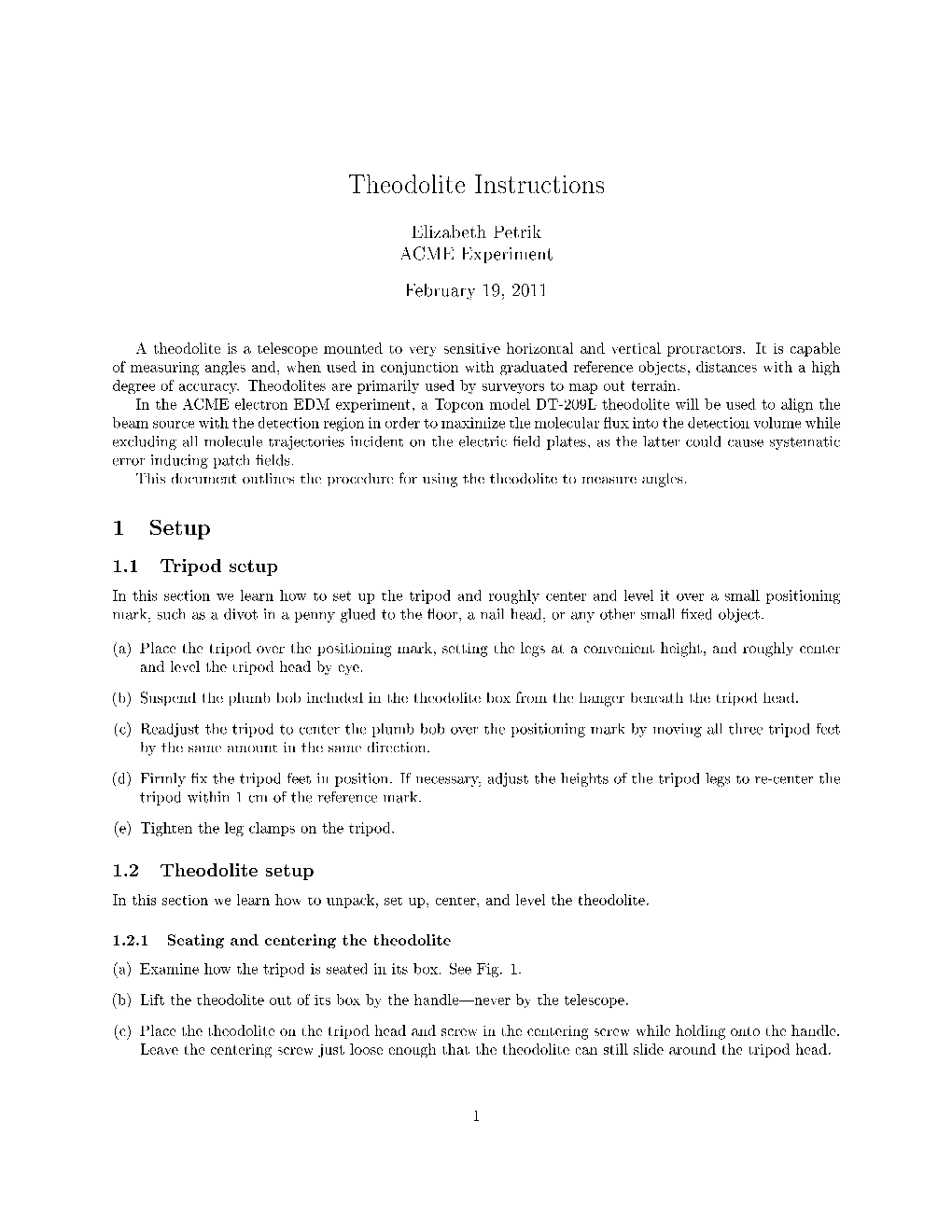 Theodolite Instructions