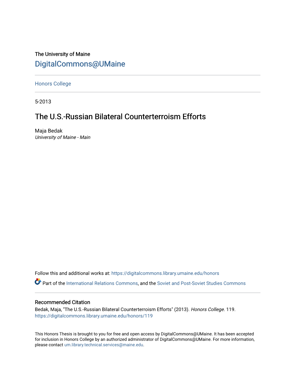 The U.S.-Russian Bilateral Counterterroism Efforts