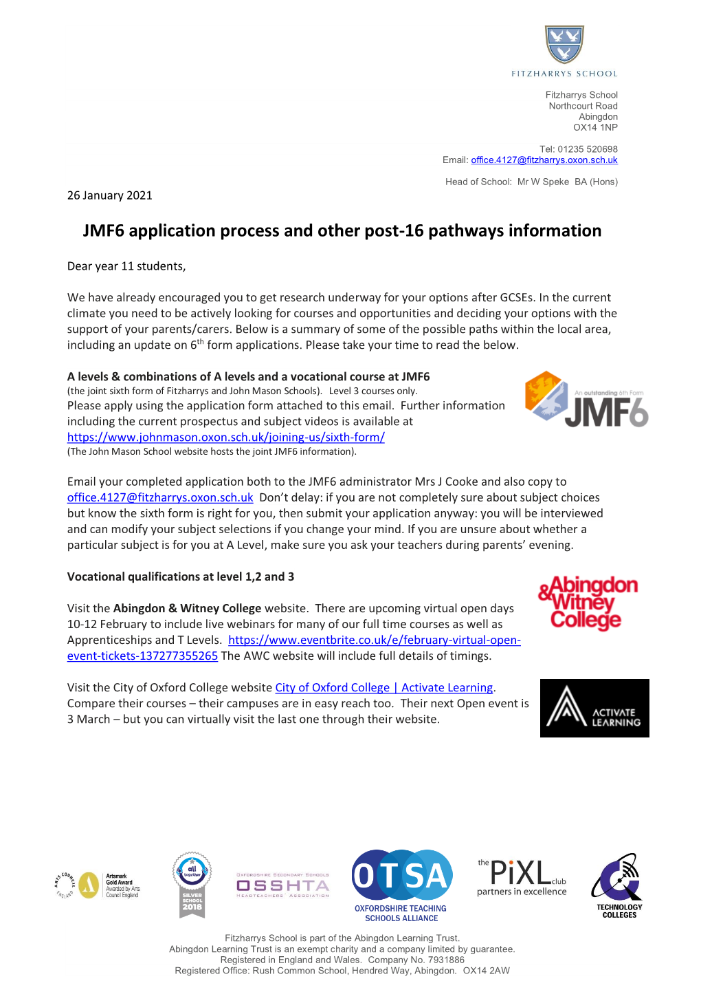 JMF6 Application Process and Other Post-16 Pathways Information