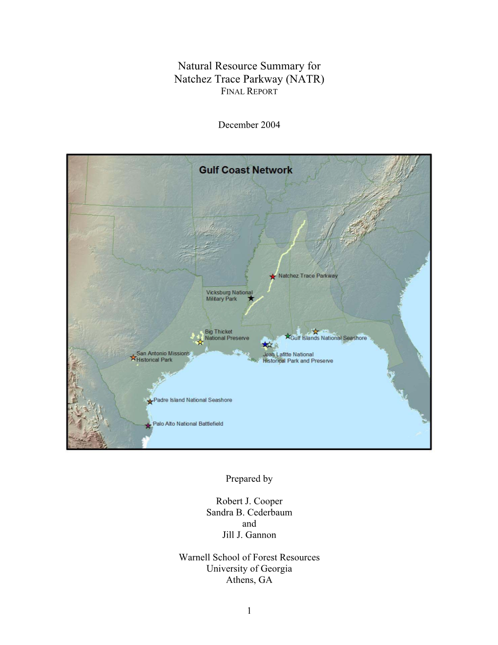 Natural Resource Summary for Natchez Trace Parkway (NATR) FINAL REPORT