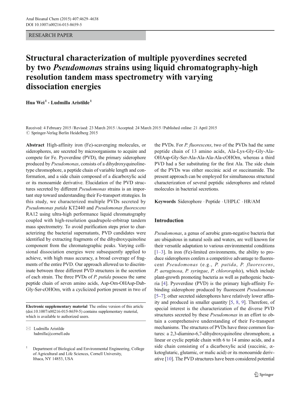 Structural Characterization of Multiple Pyoverdines Secreted by Two Pseudomonas Strains Using Liquid Chromatography-High Resolut