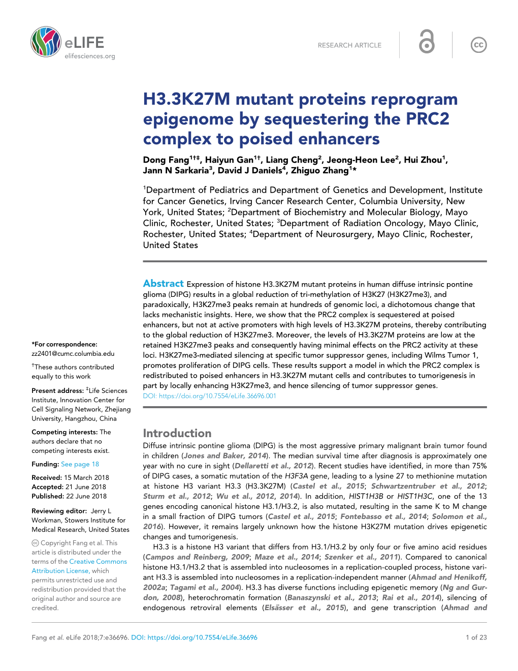 H3.3K27M Mutant Proteins Reprogram Epigenome by Sequestering The