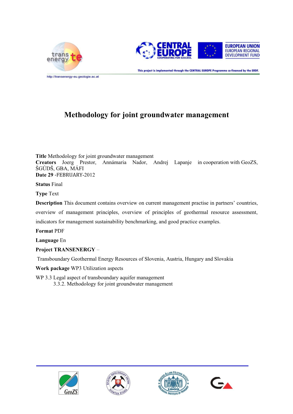 Methodology for Joint Groundwater Management