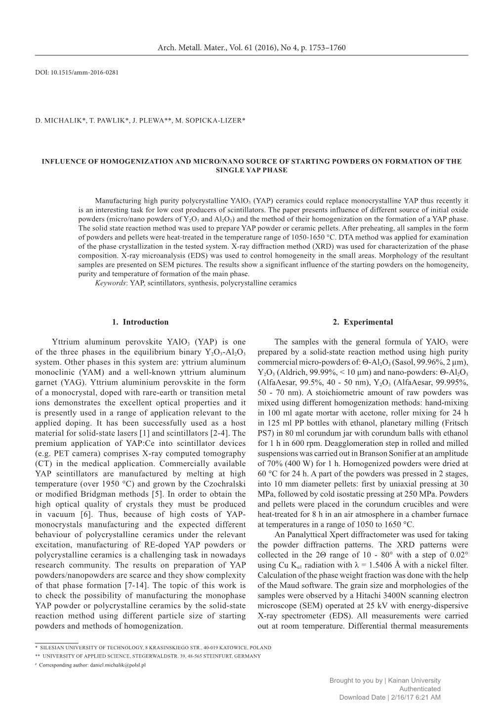 Influence of Homogenization and Micro/Nano Source of Starting Powders on FORMATION of the Single YAP Phase