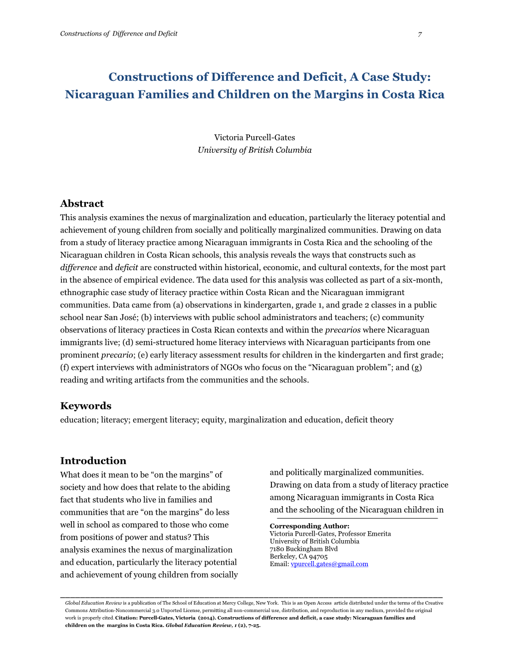 Nicaraguan Families and Children on the Margins in Costa Rica