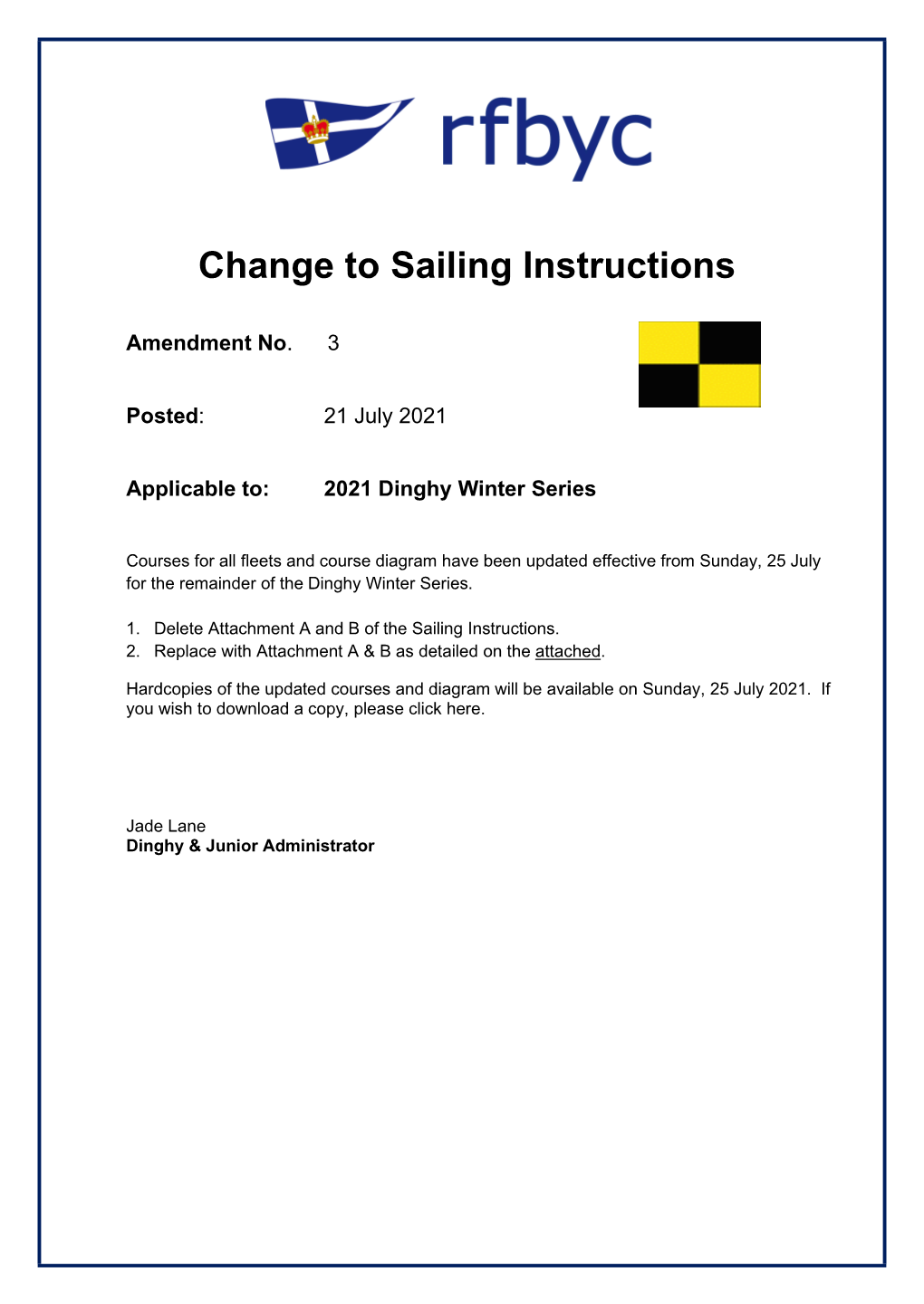 Change to Sailing Instructions