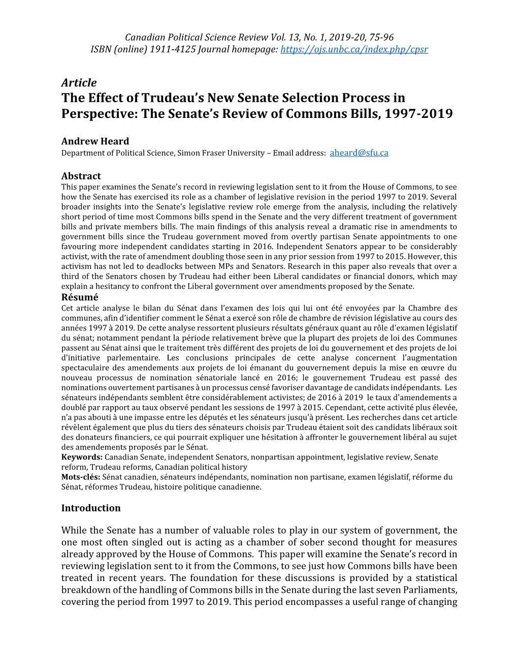 The Effect of Trudeau's New Senate Selection Process in Perspective