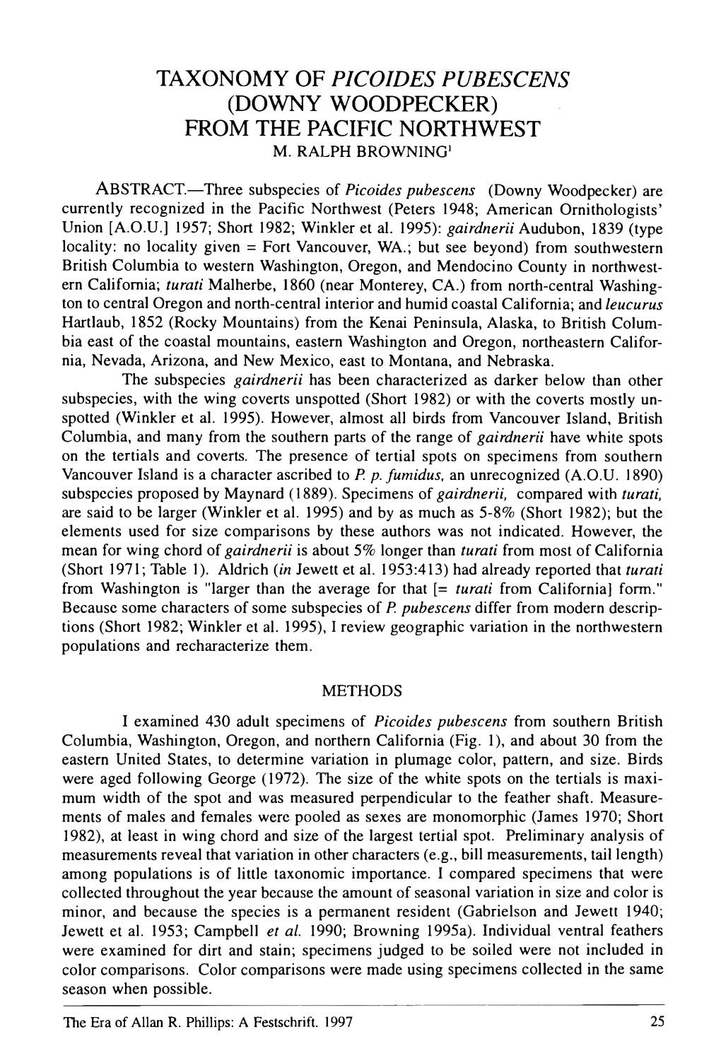 Taxonomy of Picoides Pubescens (Downy Woodpecker) from the Pacific Northwest M