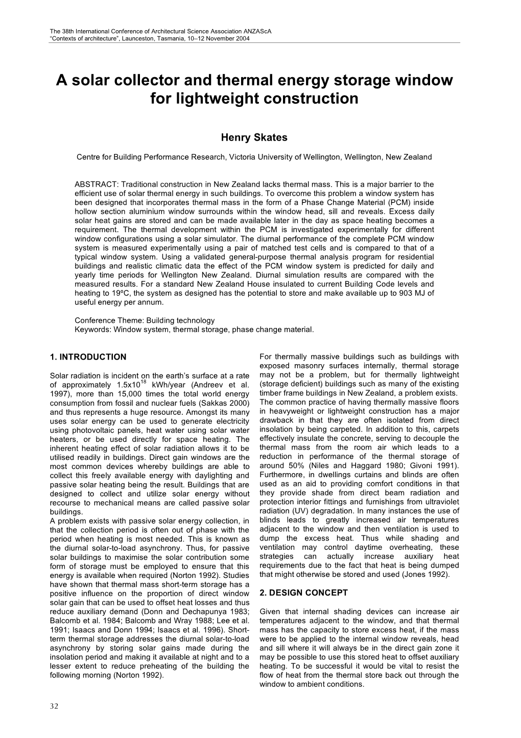 A Solar Collector and Thermal Energy Storage Window for Lightweight Construction