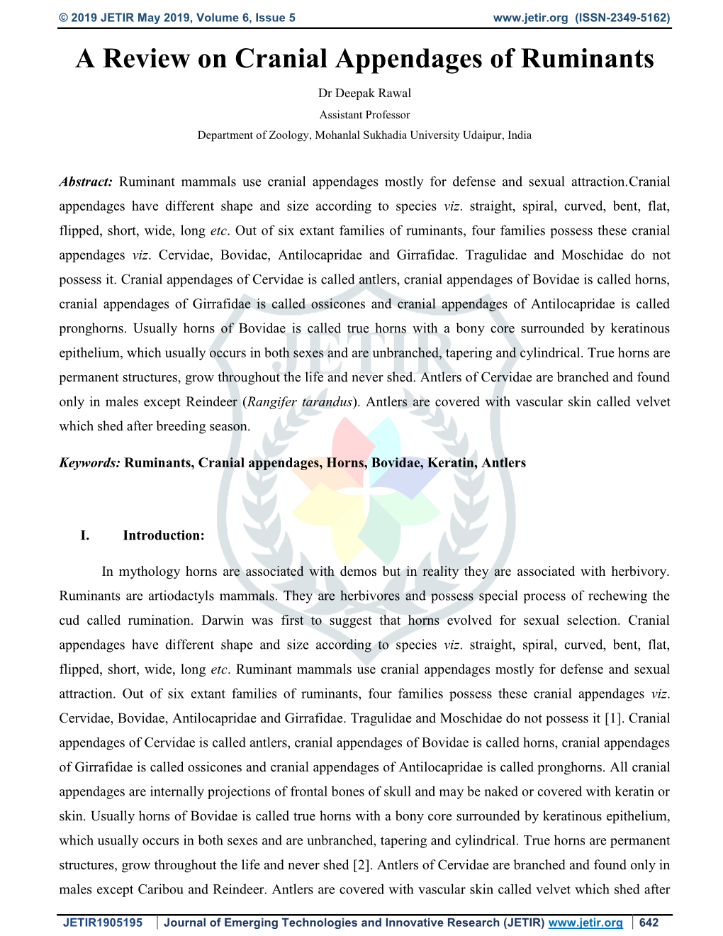 A Review on Cranial Appendages of Ruminants