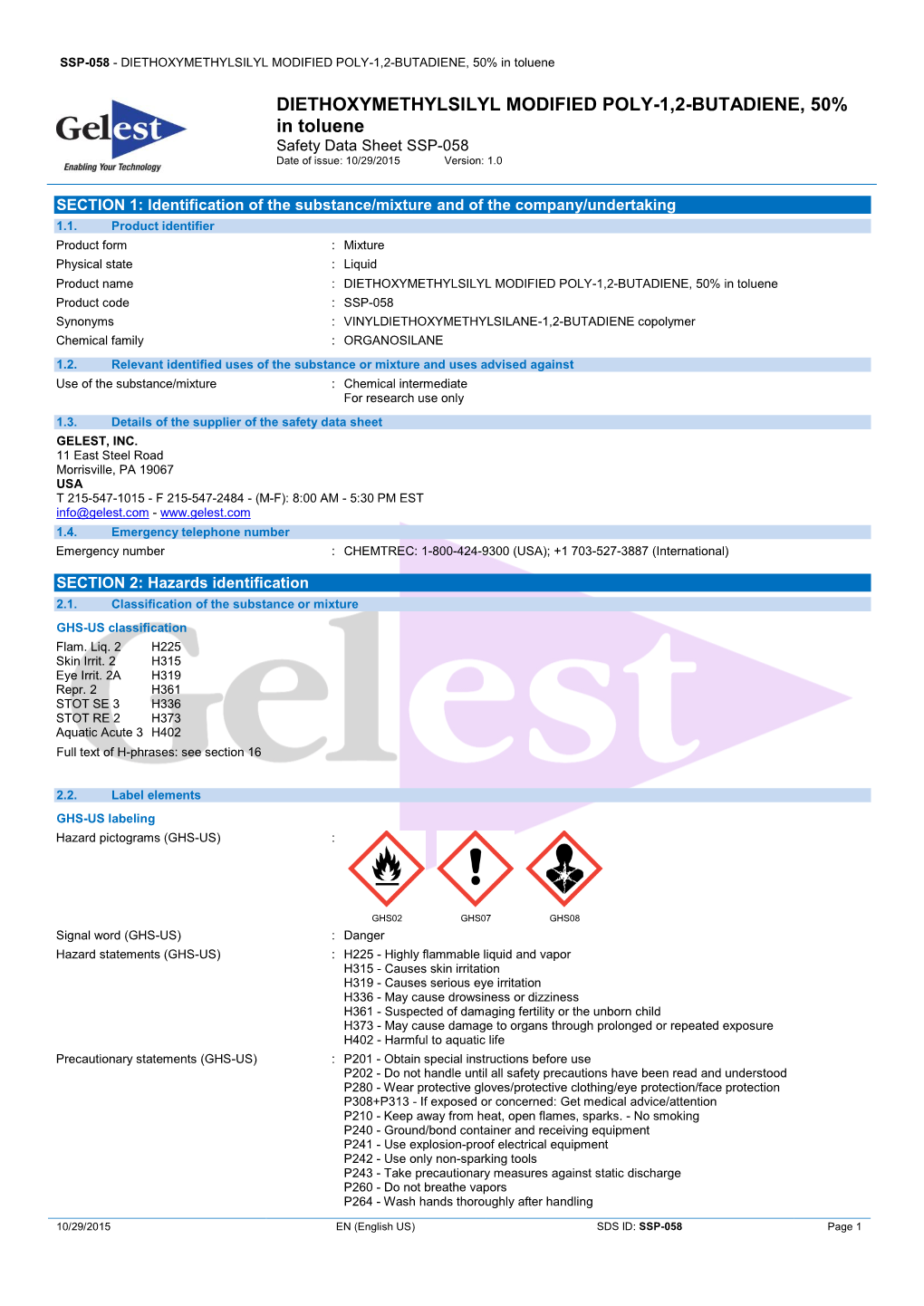 DIETHOXYMETHYLSILYL MODIFIED POLY-1,2-BUTADIENE, 50% in Toluene