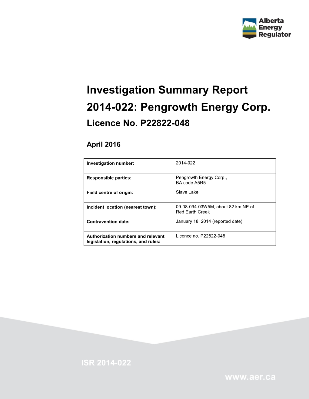 Pengrowth Energy Corp. Licence No
