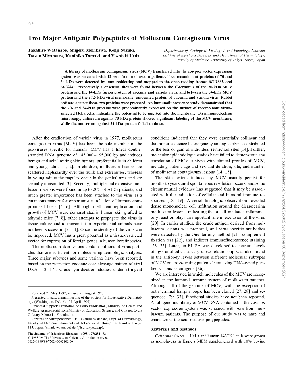 Two Major Antigenic Polypeptides of Molluscum Contagiosum Virus