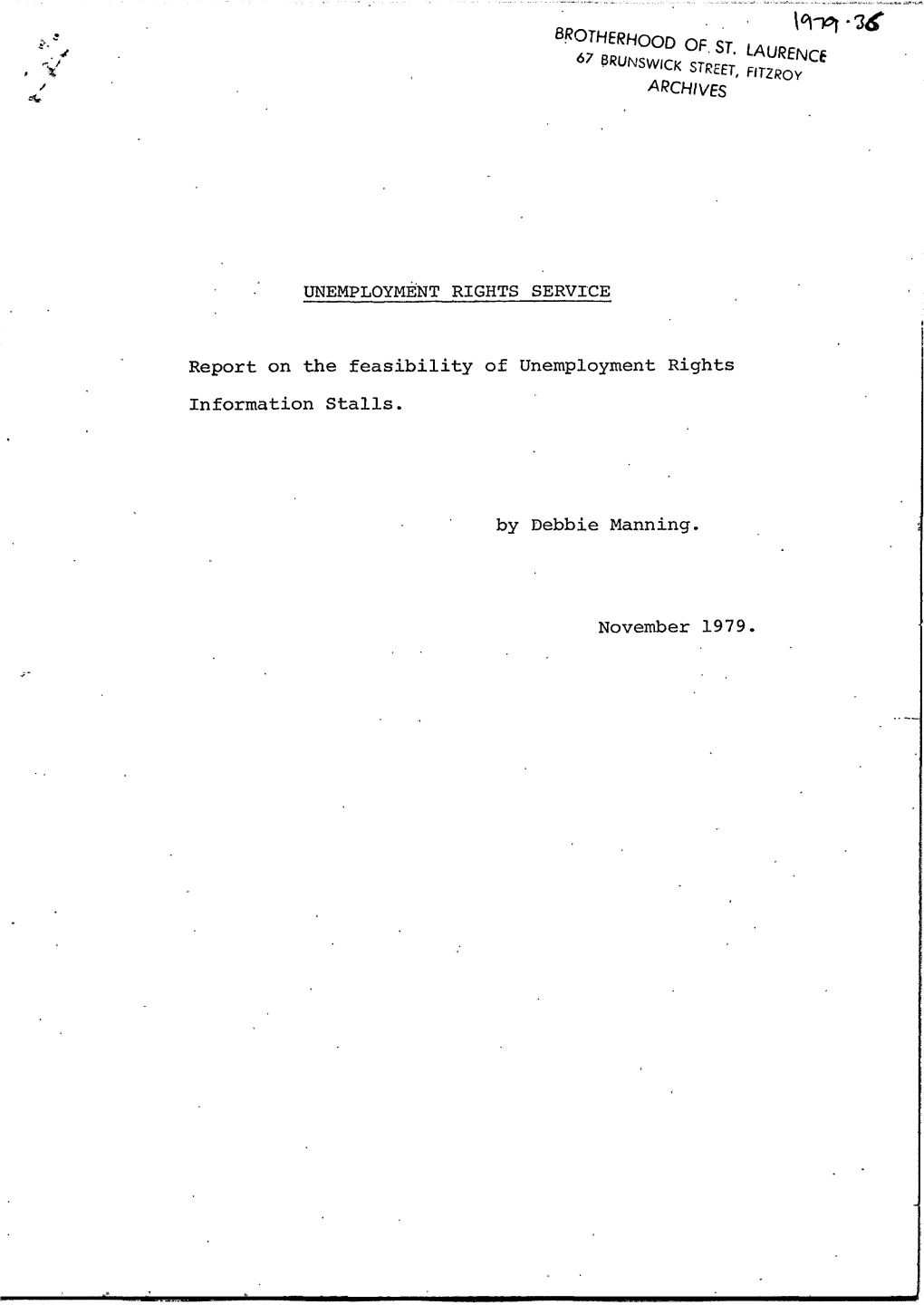 UNEMPLOYMENT RIGHTS SERVICE Report on the Feasibility Of