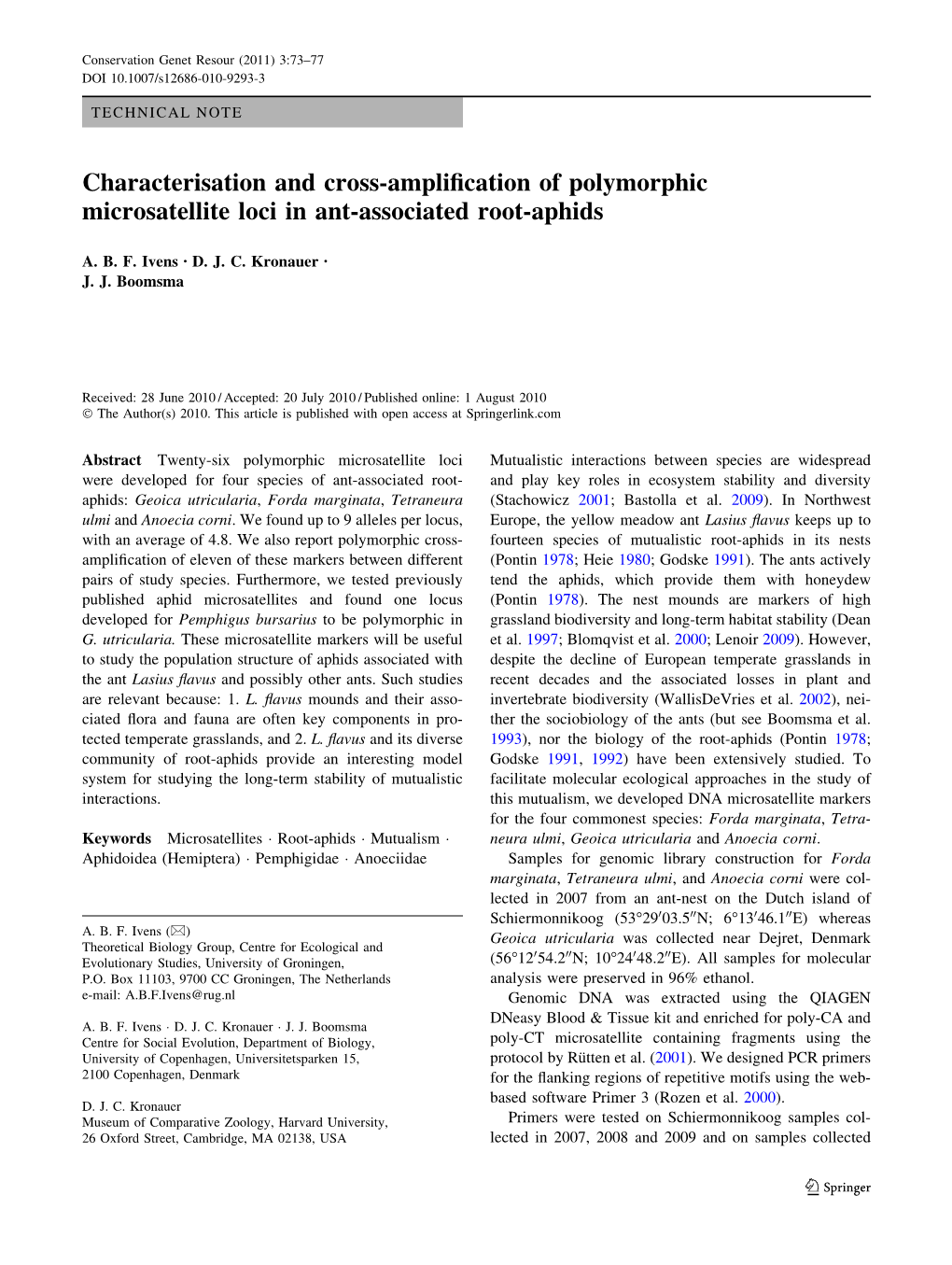 Characterisation and Cross-Amplification of Polymorphic