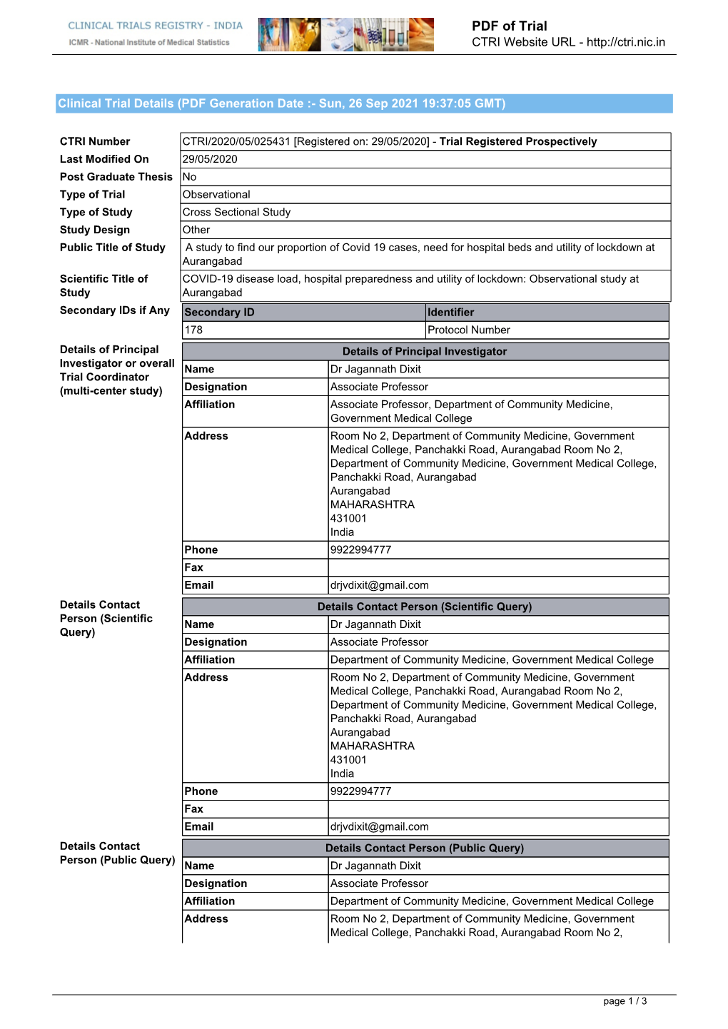 CTRI Trial Data