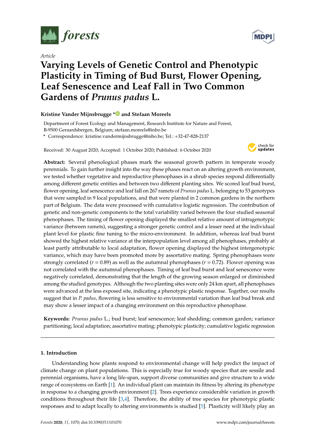 Varying Levels of Genetic Control and Phenotypic Plasticity in Timing Of