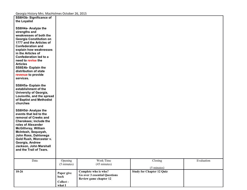 Georgia History Mrs. Macholmes October 26, 2015