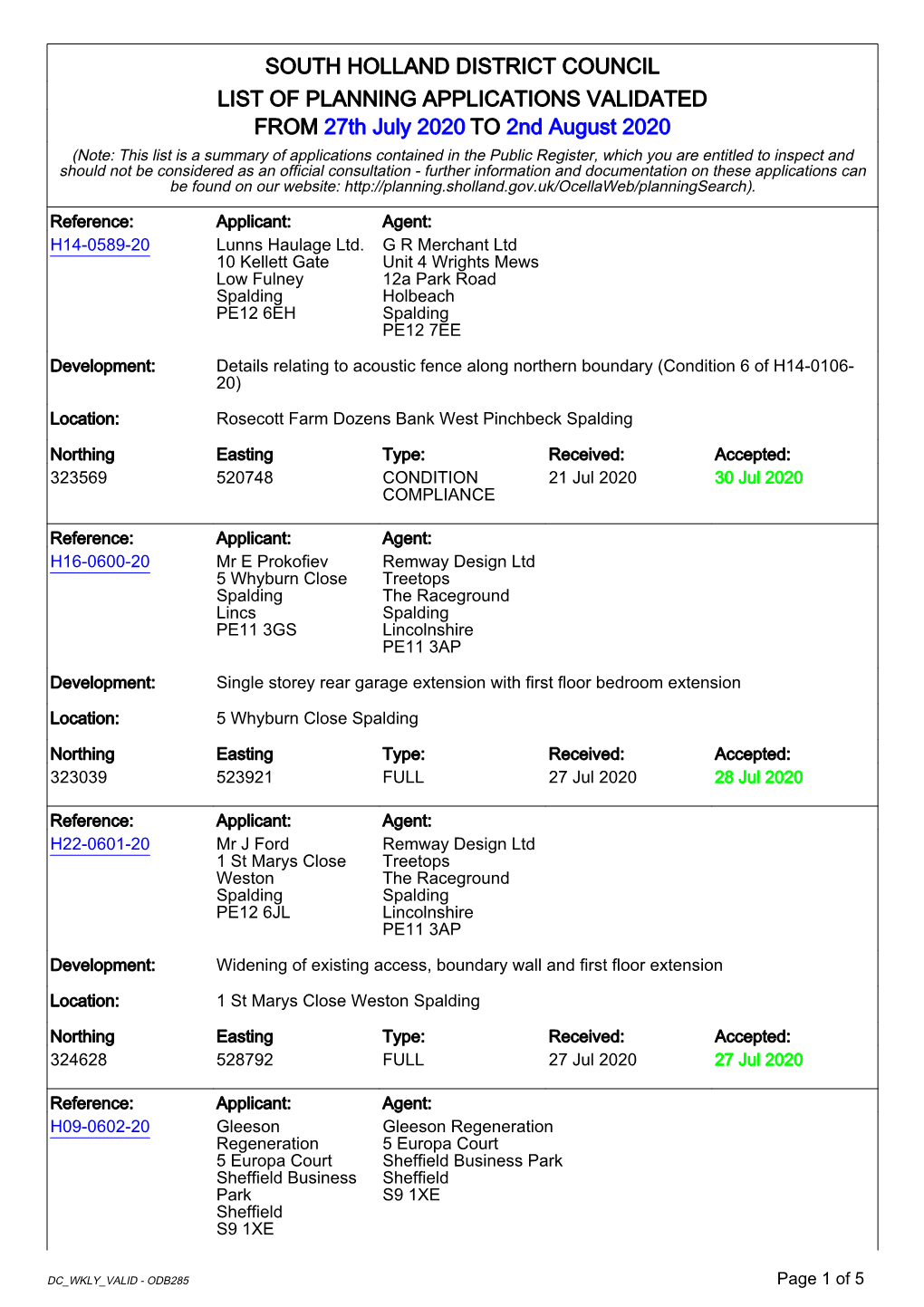 South Holland District Council List of Planning