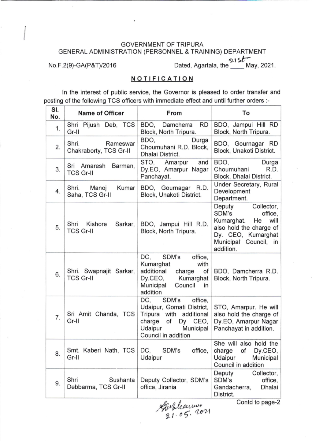 NOTIFICATION 51. Name of Officer from To