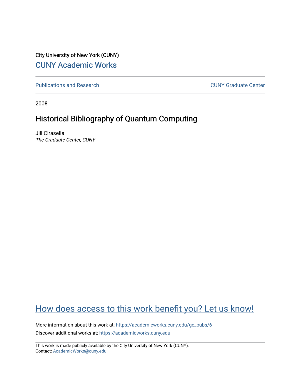 Historical Bibliography of Quantum Computing