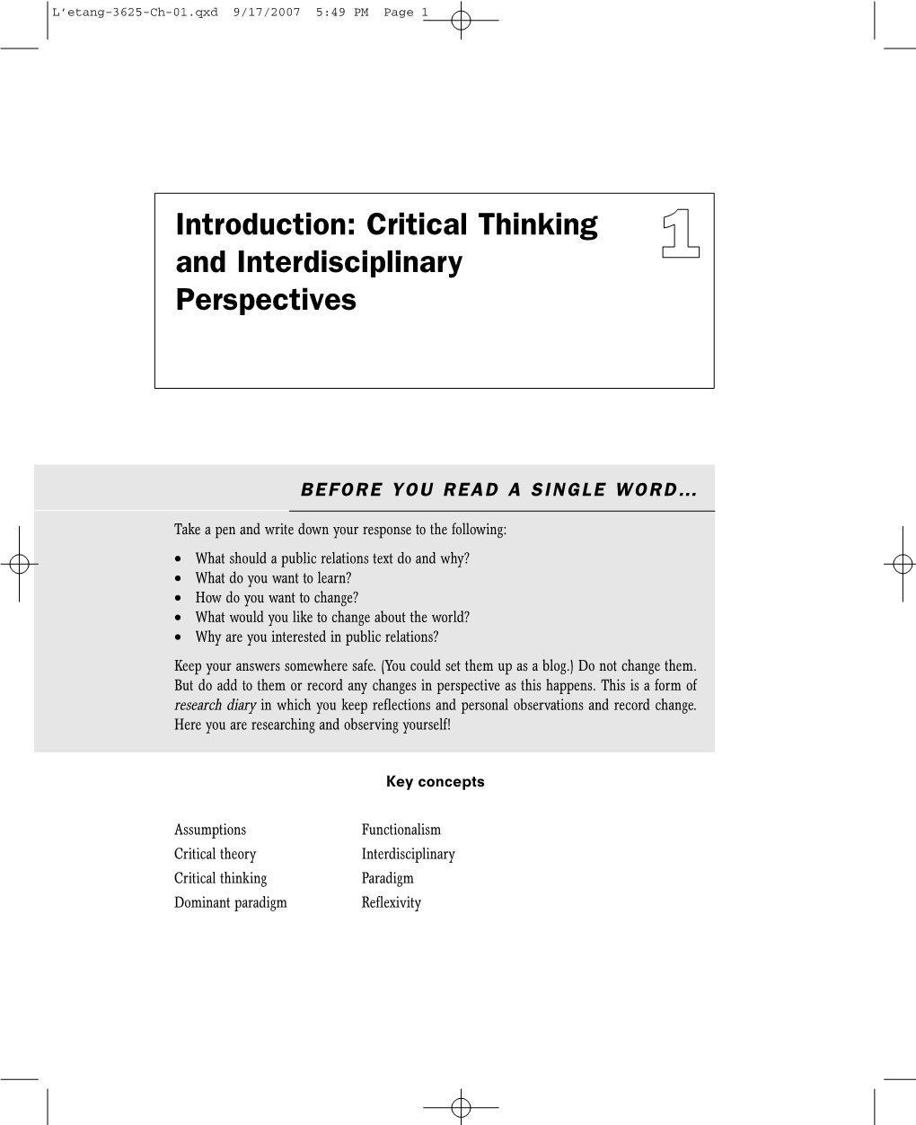 Introduction: Critical Thinking and Interdisciplinary Perspectives