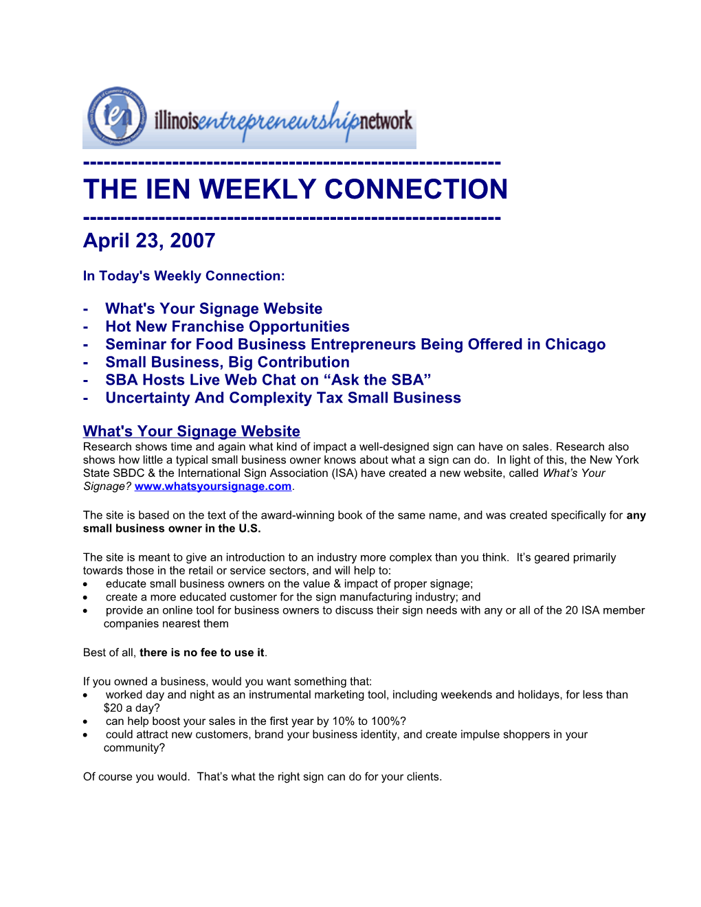 The Ien Weekly Connection s1