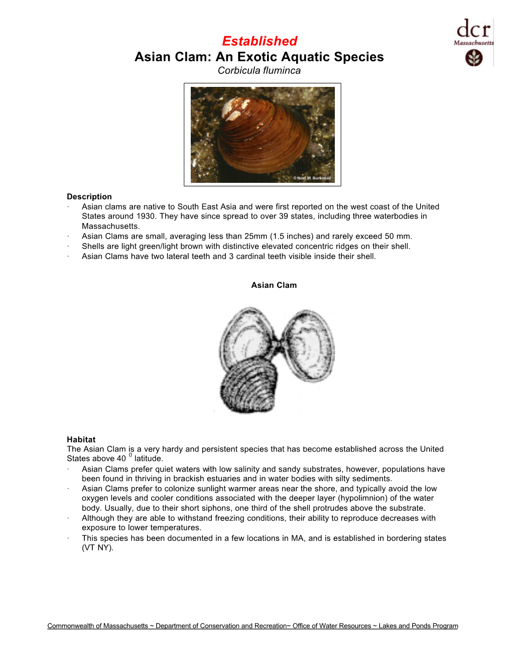 Established Asian Clam: an Exotic Aquatic Species