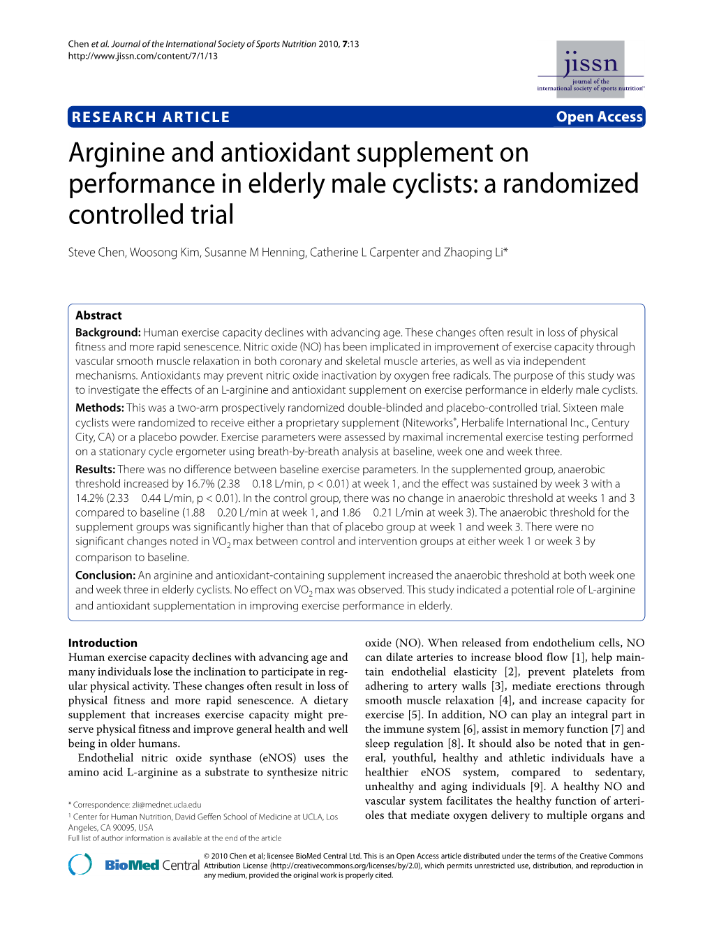 Arginine and Antioxidant Supplement on Performance in Elderly Male