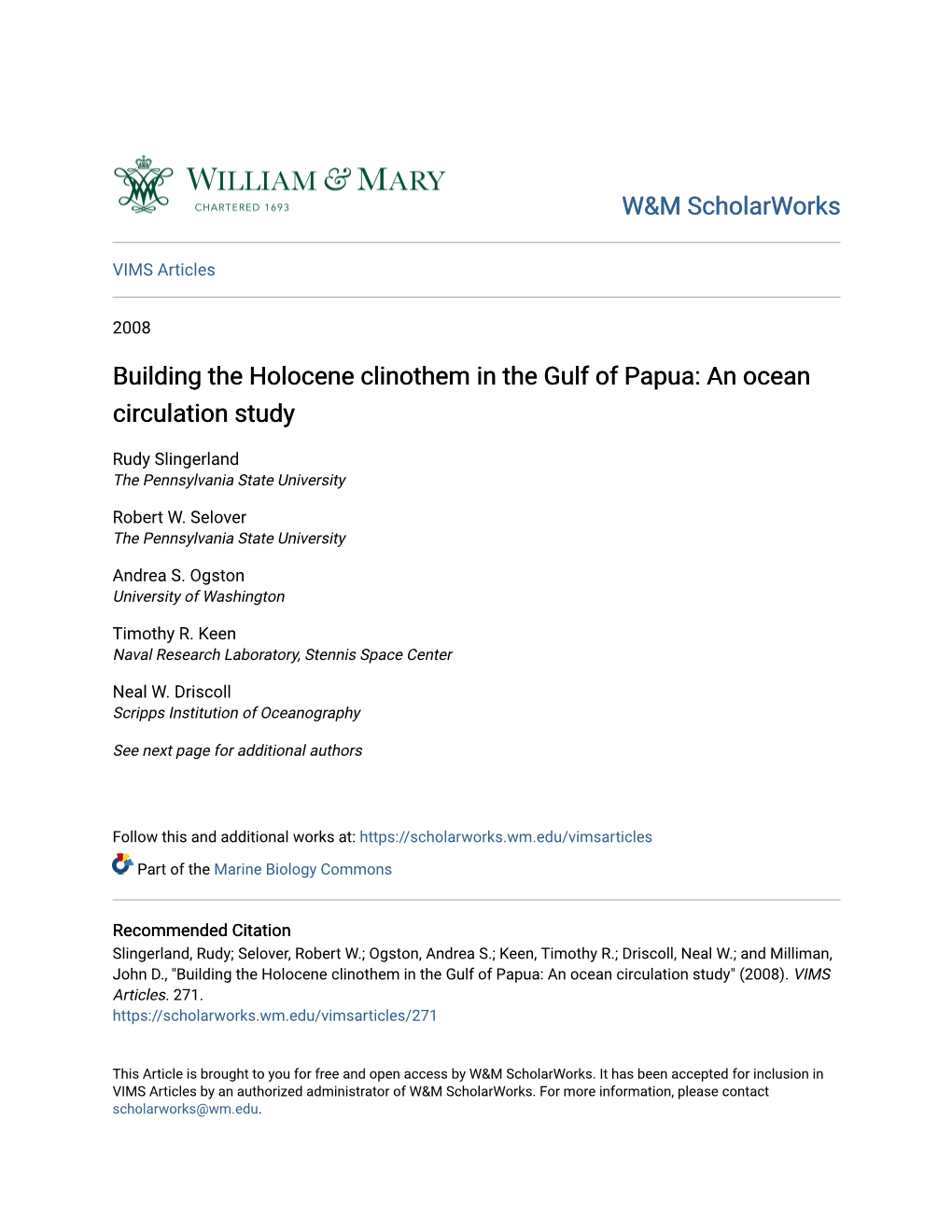 Building the Holocene Clinothem in the Gulf of Papua: an Ocean Circulation Study