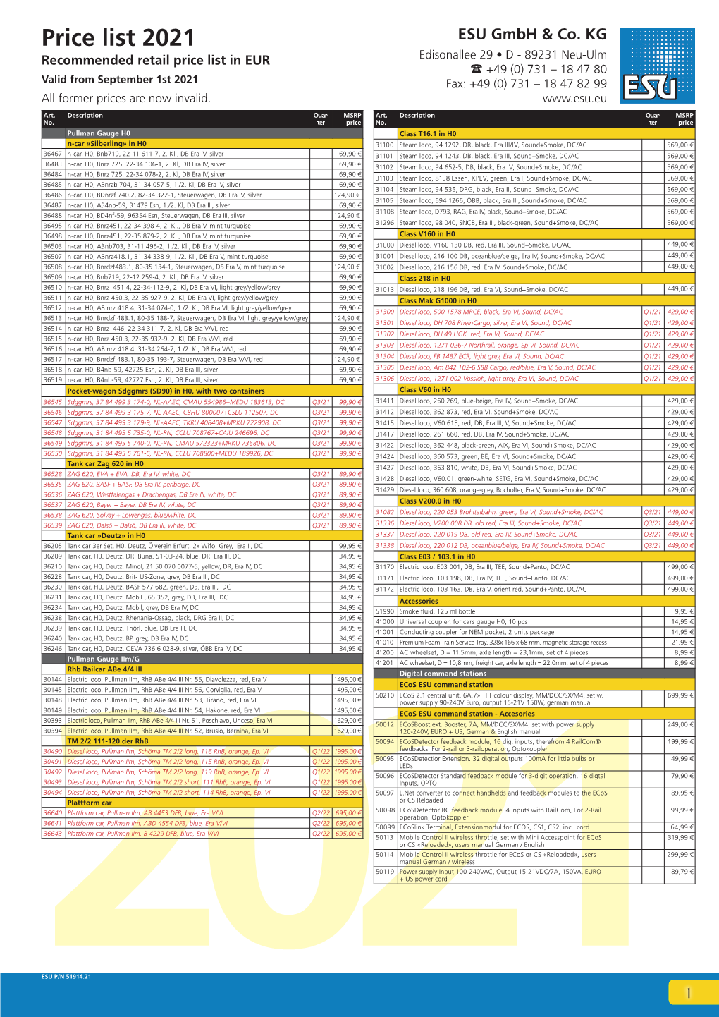 Price List 2021 ESU Gmbh & Co