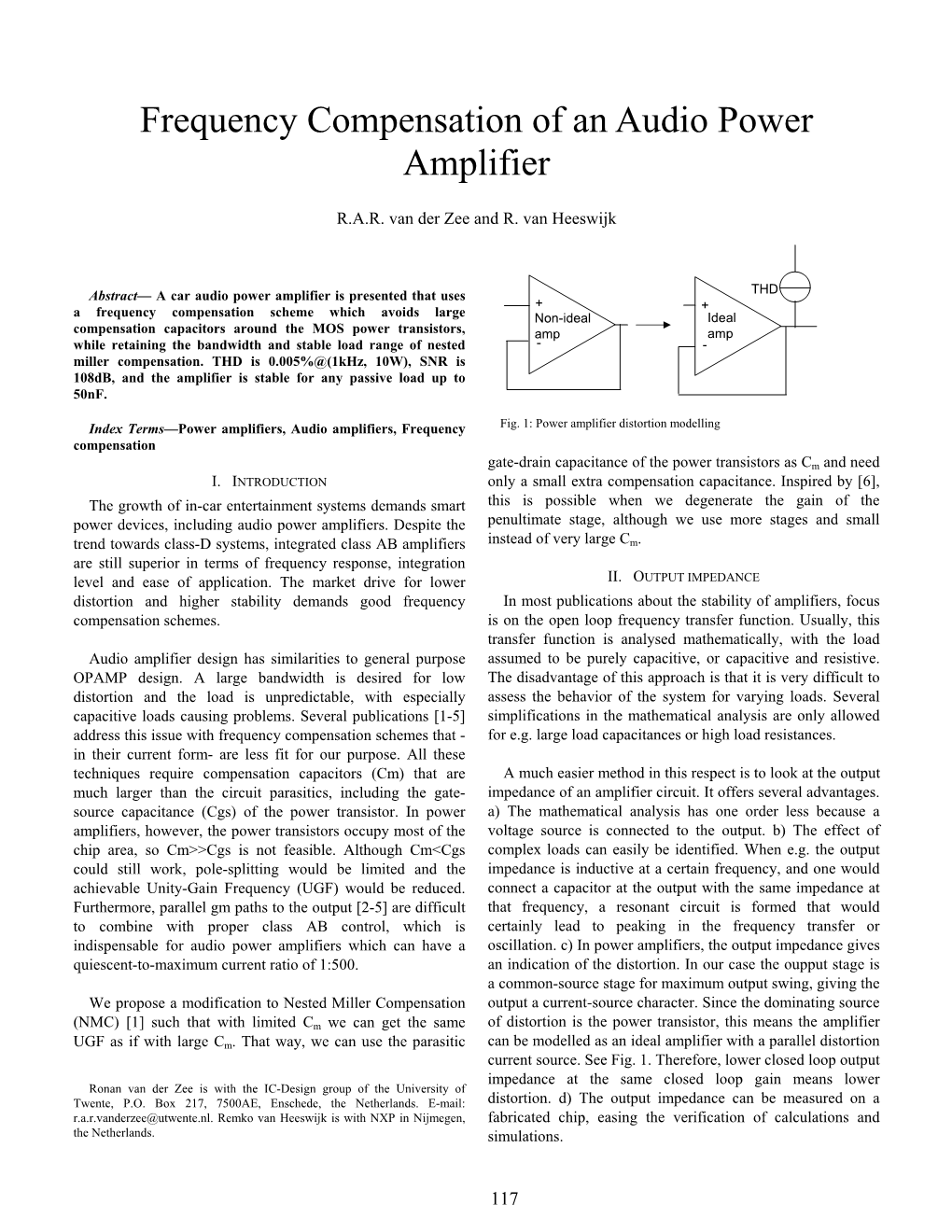 Frequency Compensation of an Audio Power Amplifier