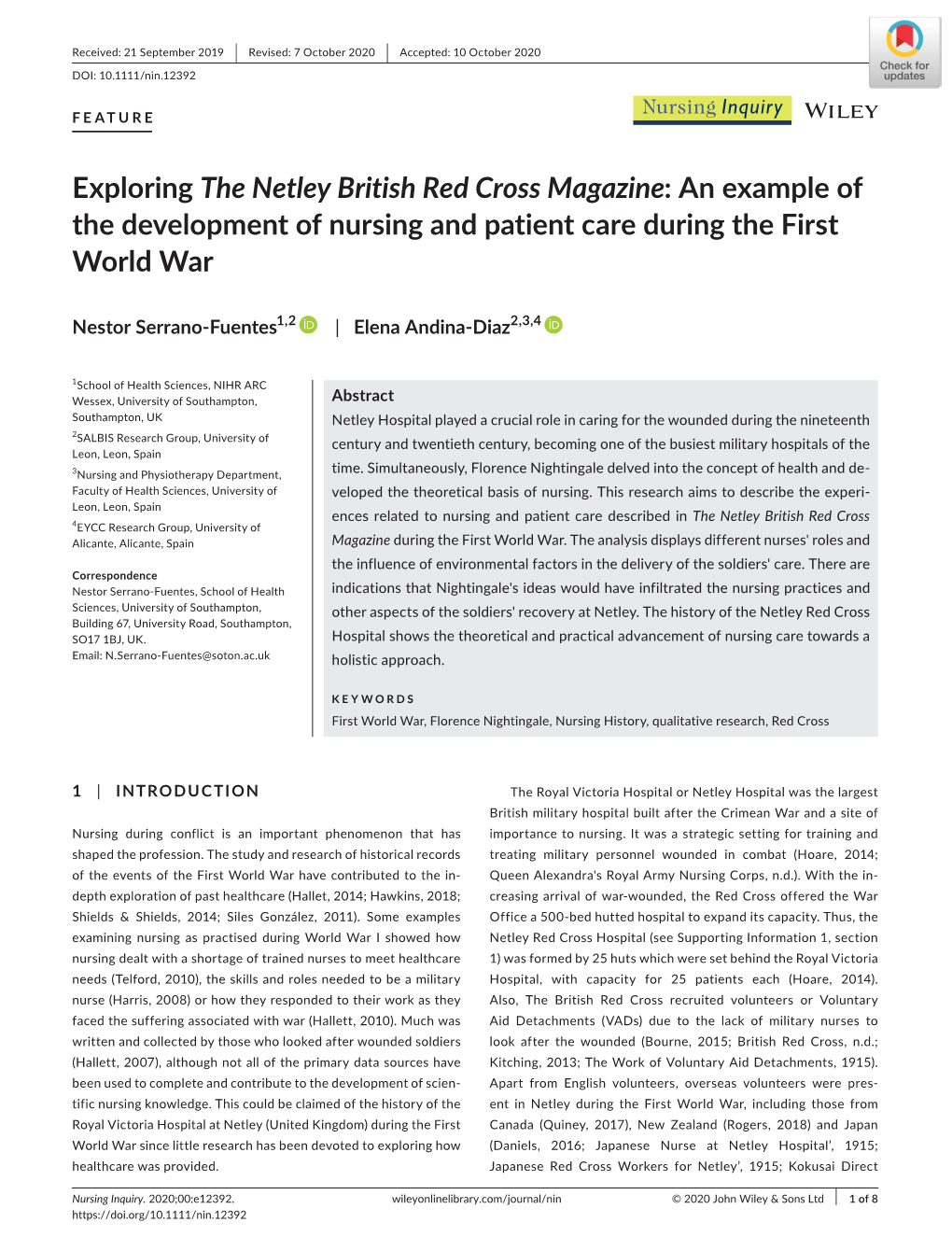 Exploring the Netley British Red Cross Magazine: an Example of the Development of Nursing and Patient Care During the First World War