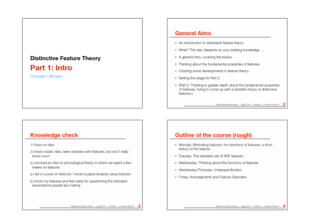 Part 1: Intro Charting Some Developments in Feature Theory