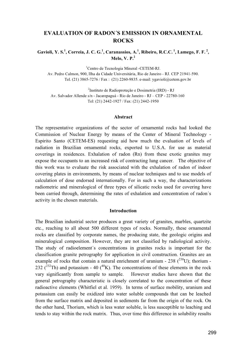 Evaluation of Radon´S Emission in Ornamental Rocks