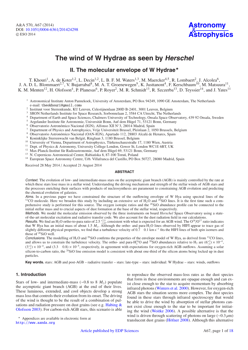 The Wind of W Hydrae As Seen by Herschel II