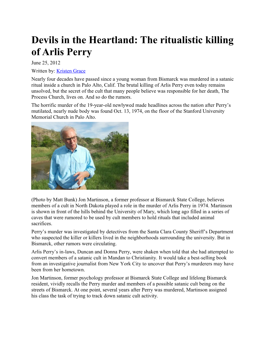 Devils in the Heartland: the Ritualistic Killing of Arlis Perry