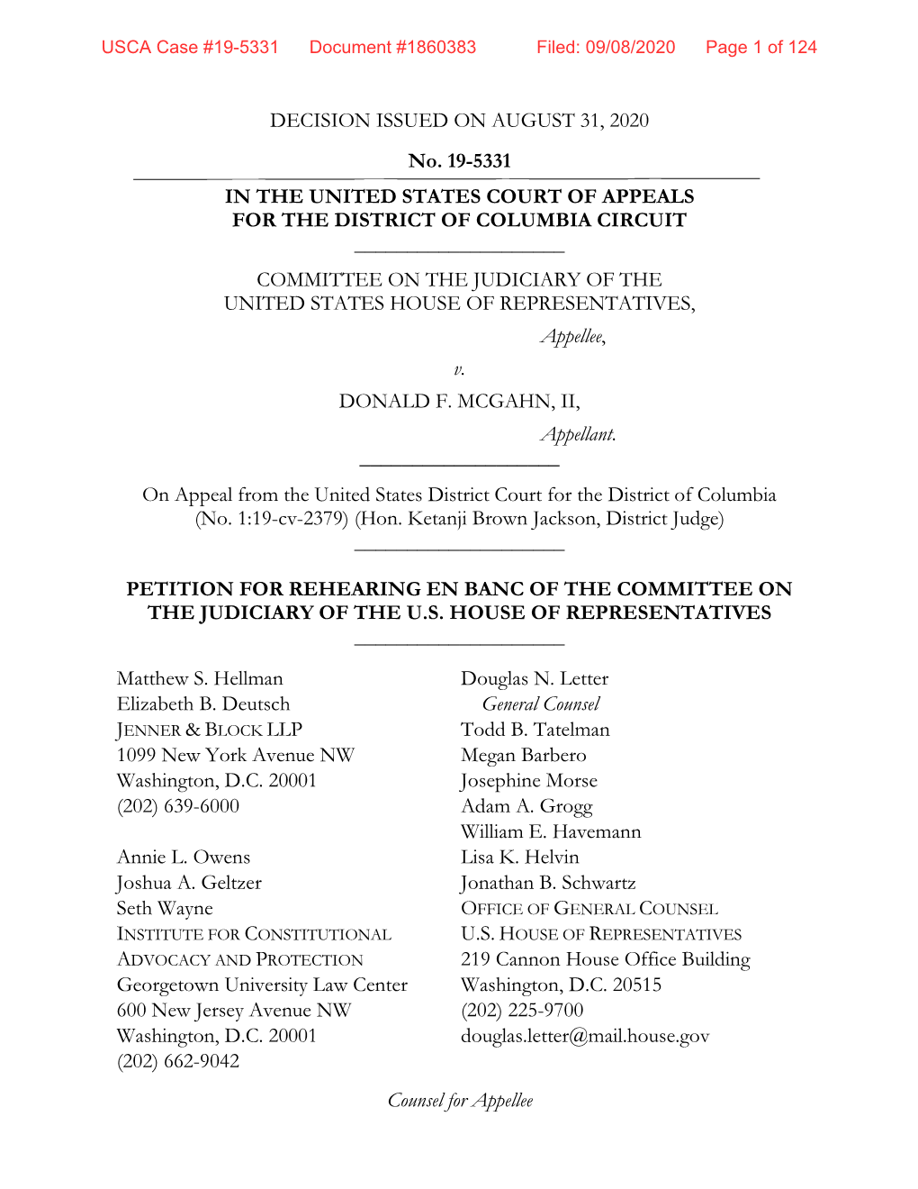 Petition for Rehearing En Banc of the Committee on the Judiciary of the U.S